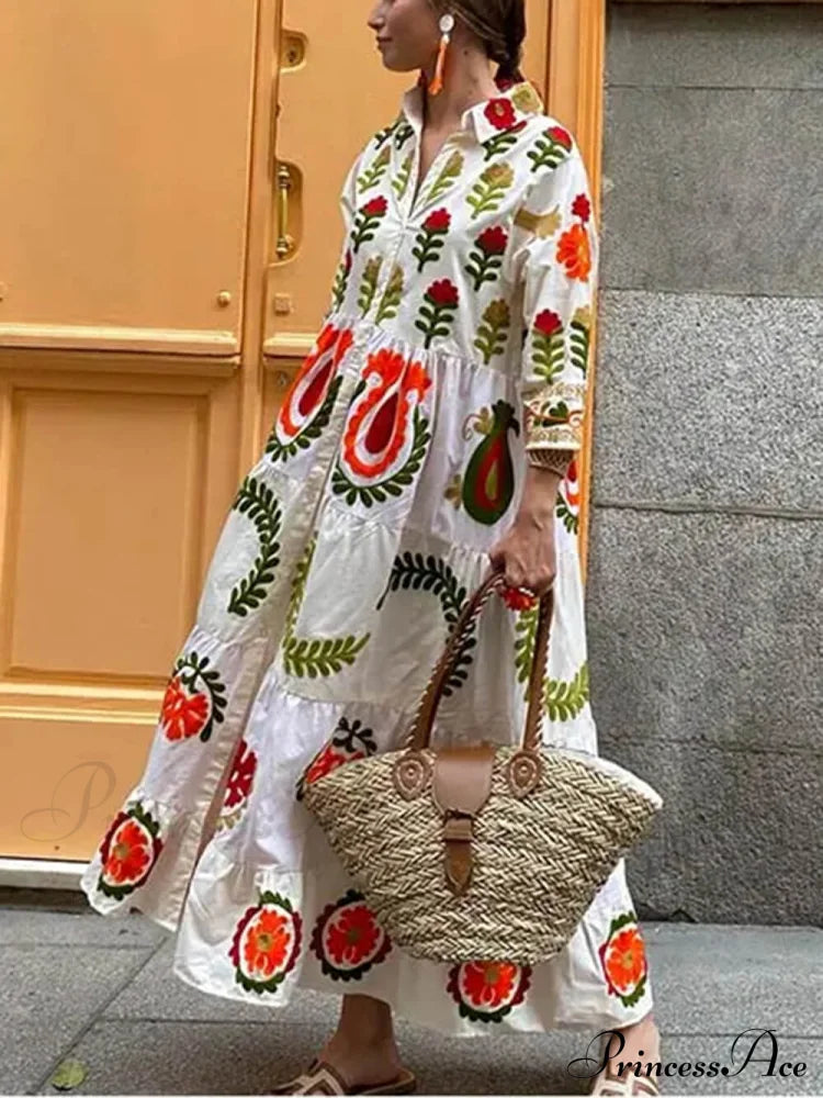 Bohemian Loose Stylish Print Dress White / S Dresses