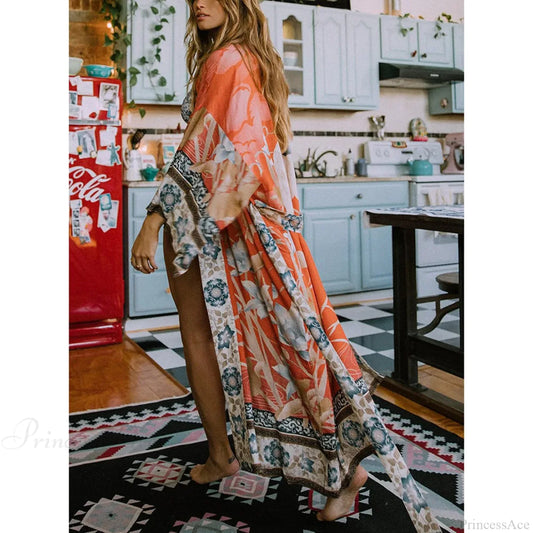 Bohemian Printed Bikini Cover Up Orange / One Size