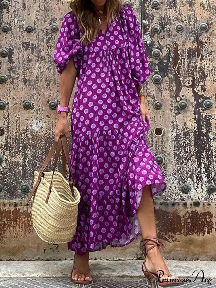 Bohemian Printed Stylish Maxi Dress Purple / S Dresses