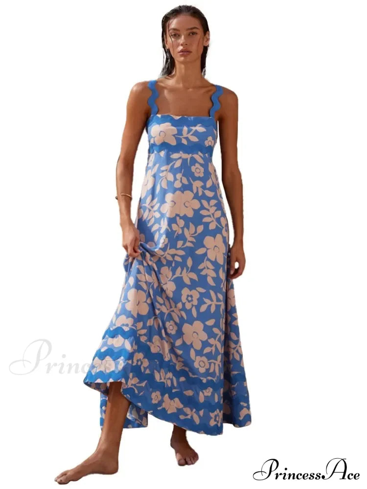 Bohemian Summer Printed A-Line Sexy Backless Spaghetti Strap Boho Dress