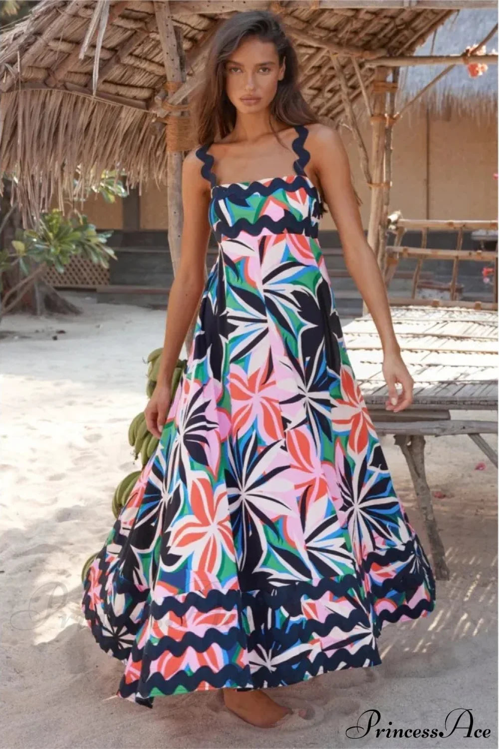 Bohemian Summer Printed A-Line Sexy Backless Spaghetti Strap Boho Dress