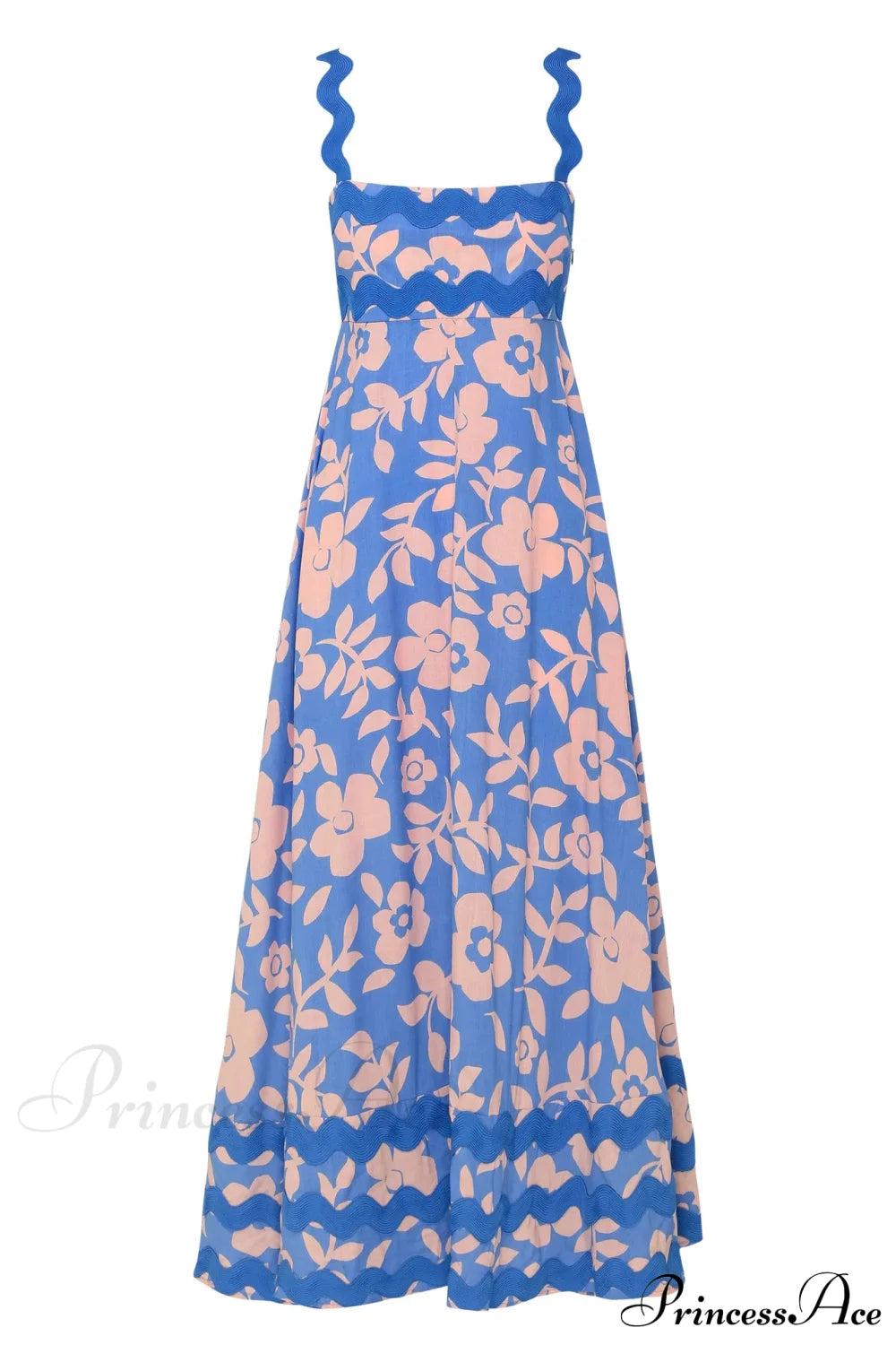 Bohemian Summer Printed A-Line Sexy Backless Spaghetti Strap Boho Dress Sky Blue / S