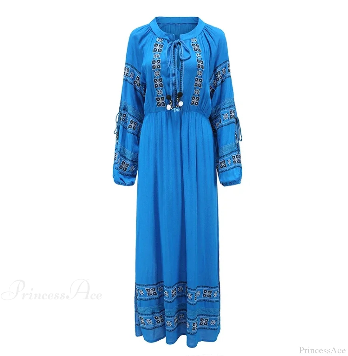Boho Blue/White Cotton Rayon Maxi Dress bohodress-250126