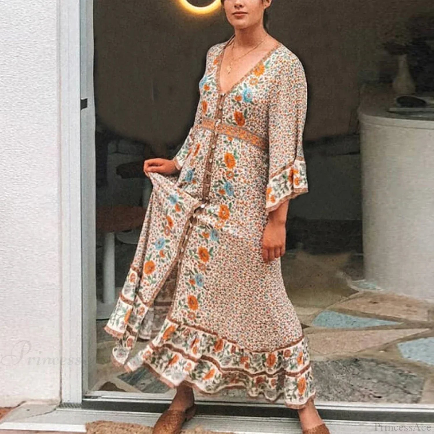 Boho Floral Print Maxi Dress bohodress-250126