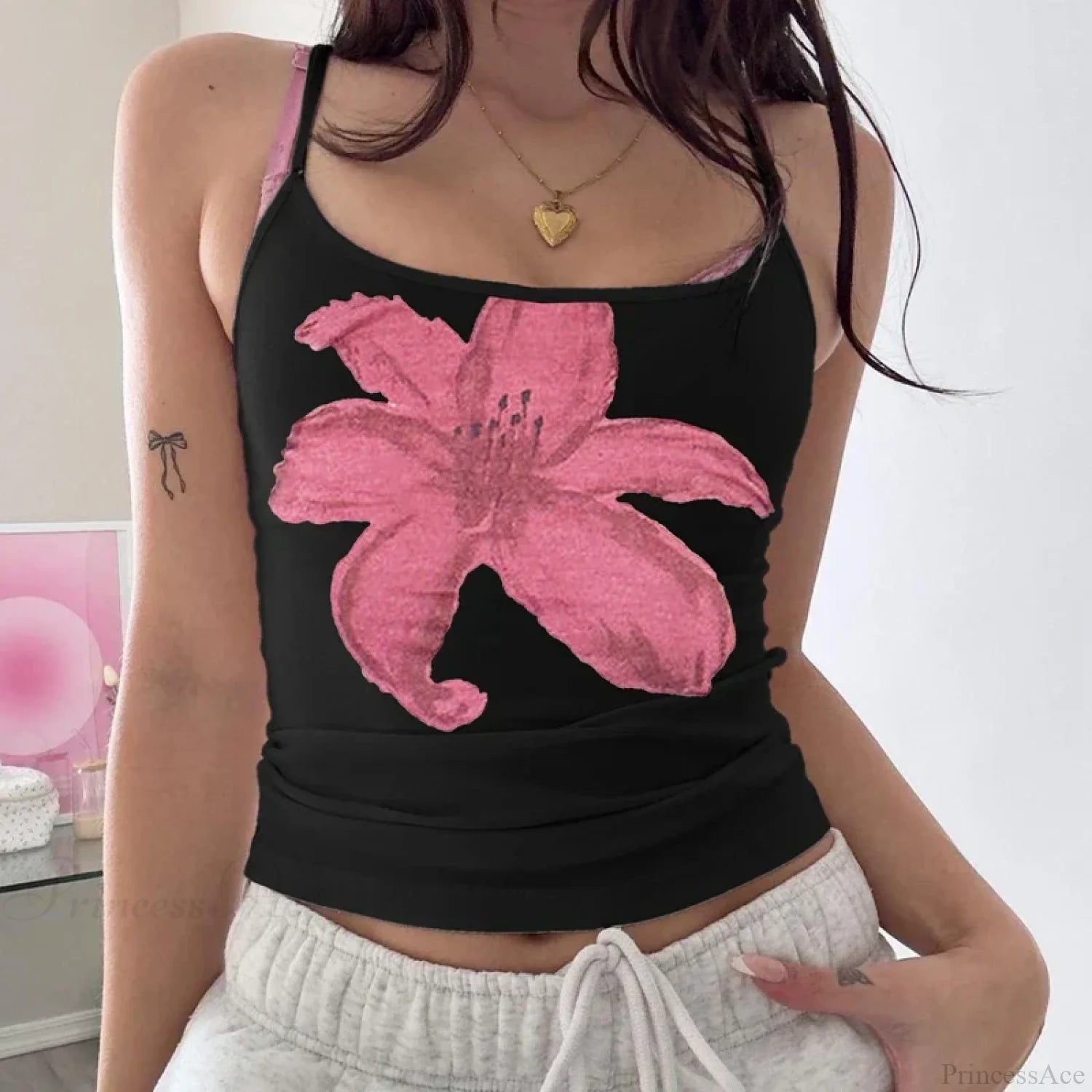 Boho Floral Spaghetti Strap Backless Vintage Low Cut Beach Style Crop Top BLACK1 / S croptop-250126