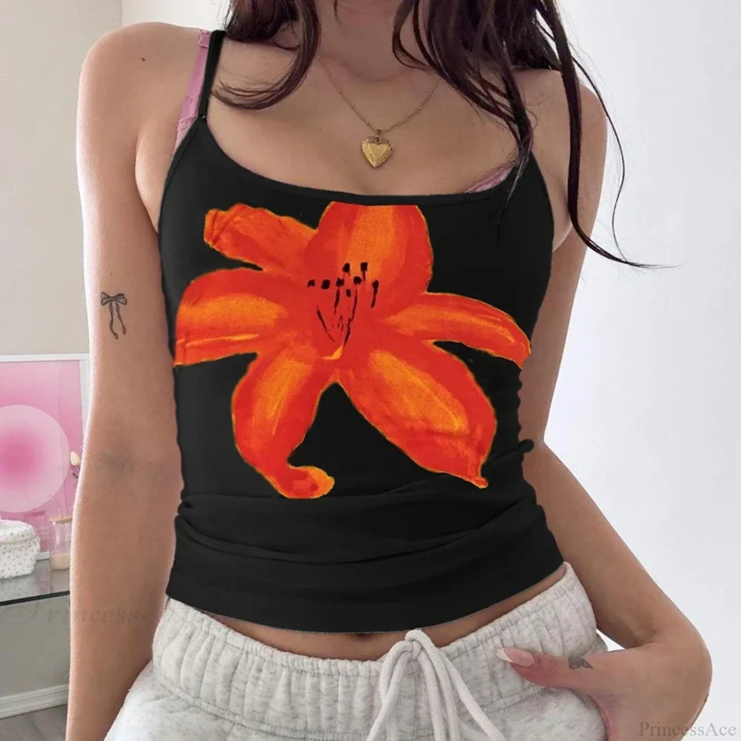 Boho Floral Spaghetti Strap Backless Vintage Low Cut Beach Style Crop Top BLACK2 / S croptop-250126