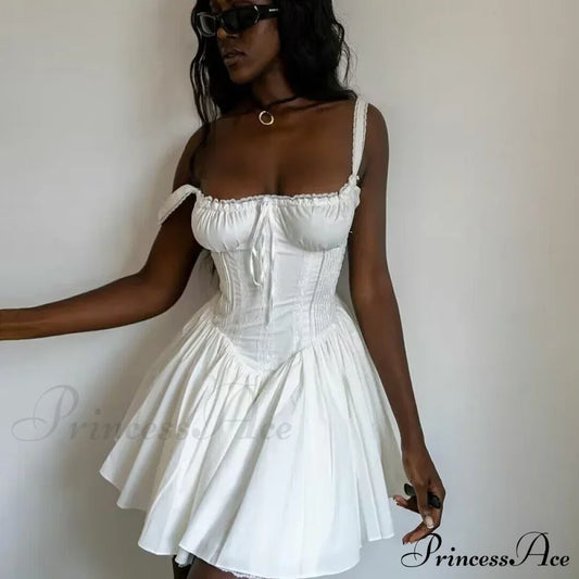 Boho Inspired Corset Mini Dress Sexy Straps Summer Dresses Christmas Party Creamy-White / S