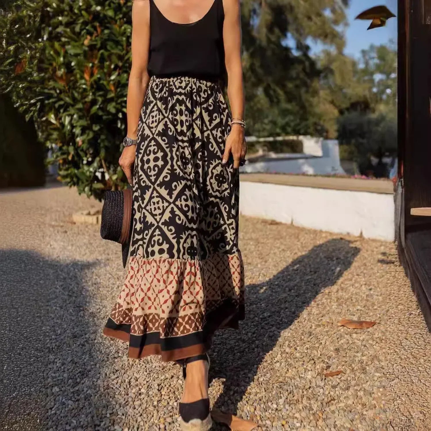 Boho Print High Waist Maxi Skirt Casual Loose Summer Skirt skirt-250126