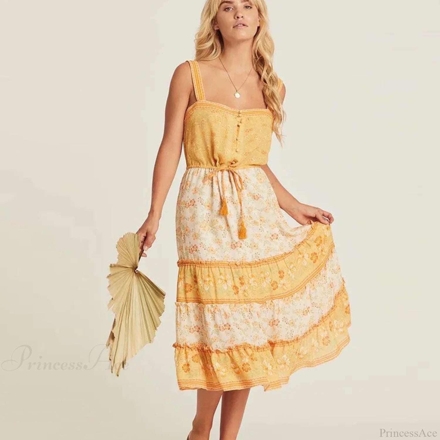 Boho Sundress Sexy Sleeveless Strap Rayon Floral Beach Dress bohodress-250126