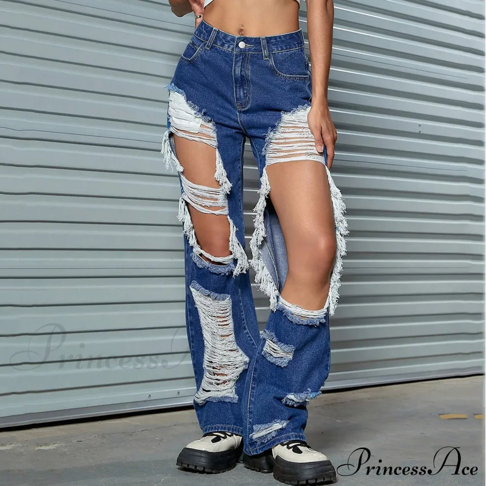 Booty Lifting Straight Leg Streetwear Jeans Dark Blue / Xs