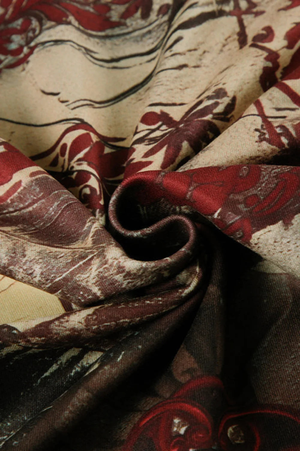 Botanical Print Retro Mesh Panel Boat Neck Long Sleeve Tee