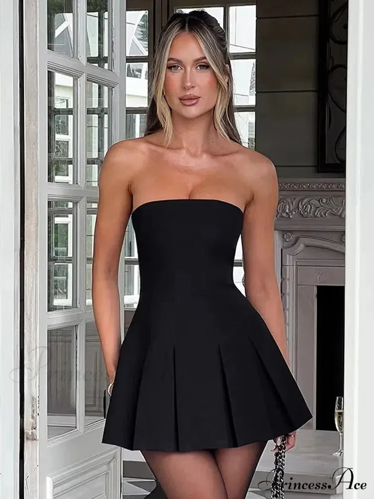 Bow Backless Strapless Party Dress Black1 / Xs Partydress-241208