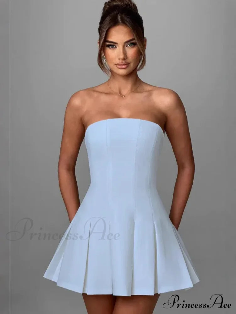 Bow Backless Strapless Party Dress Blue2 / Xs Partydress-241208