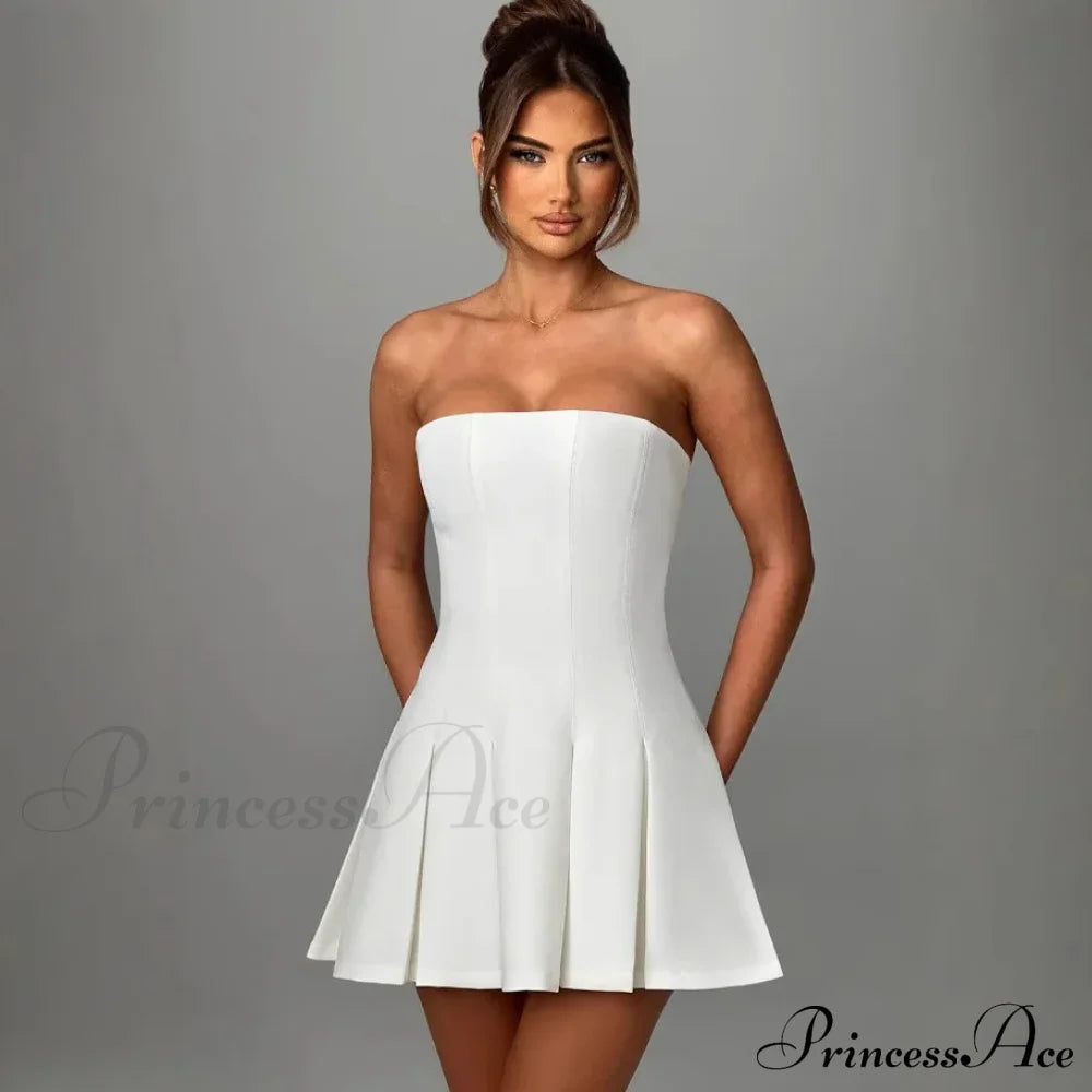 Bow Backless Strapless Party Dress White3 / Xs Partydress-241208