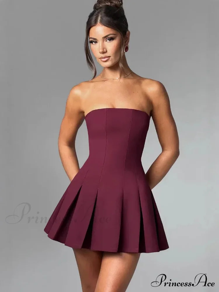 Bow Backless Strapless Party Dress Winered / Xs Partydress-241208