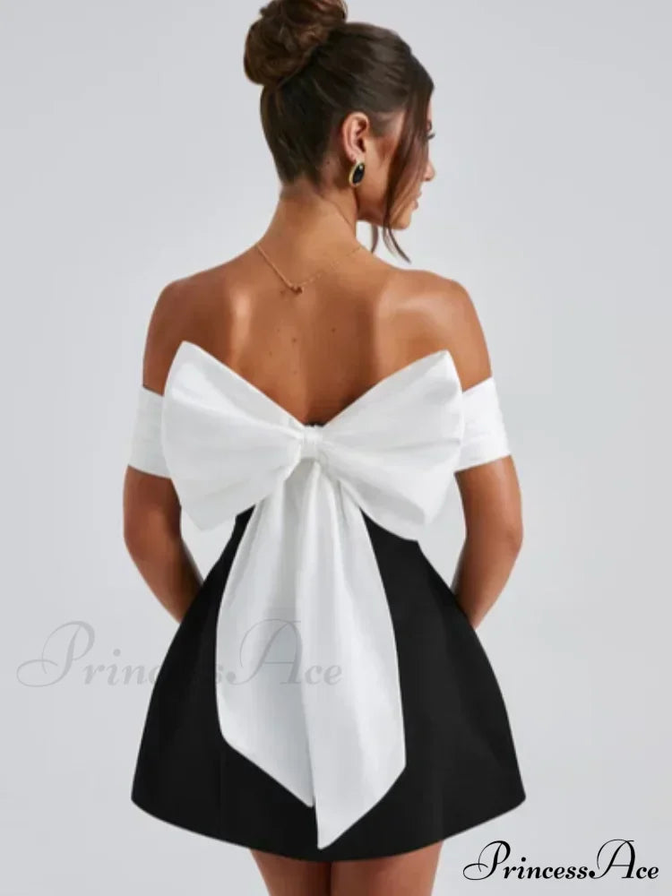 Bow Decoration Mini Party Dress Partydress-241208