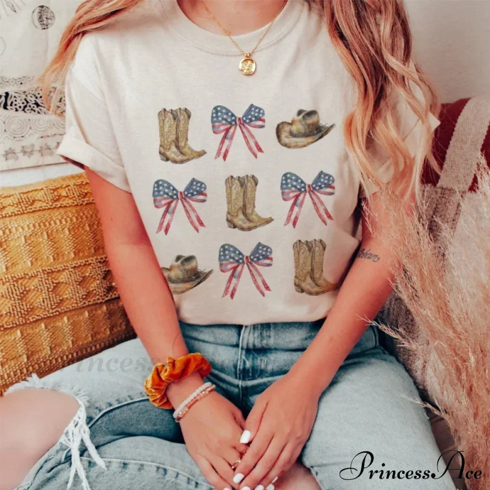 Bow Flag Cowboy Charming Boots Graphic Tee Tees
