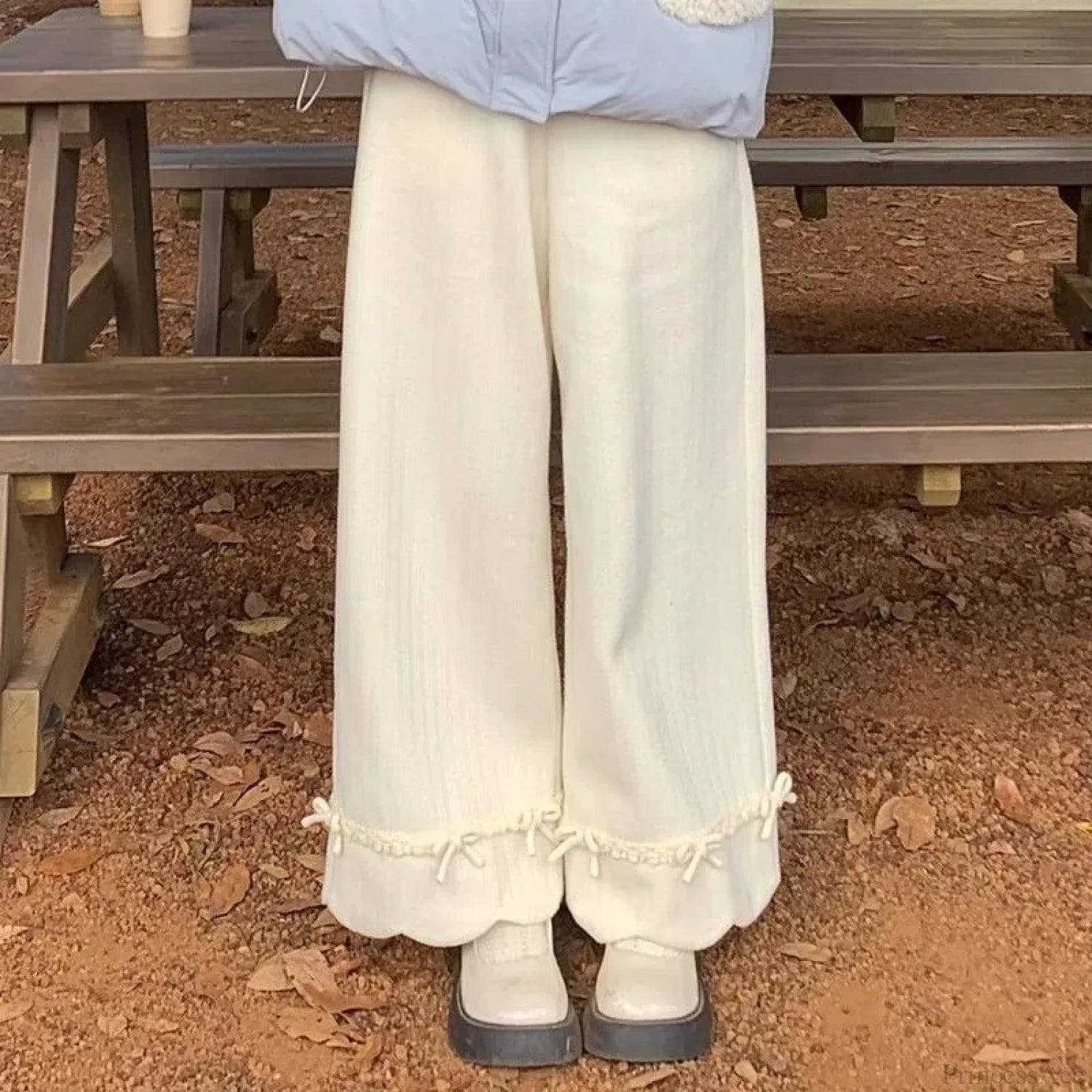 Bow Lace Corduroy Wide Leg Pants