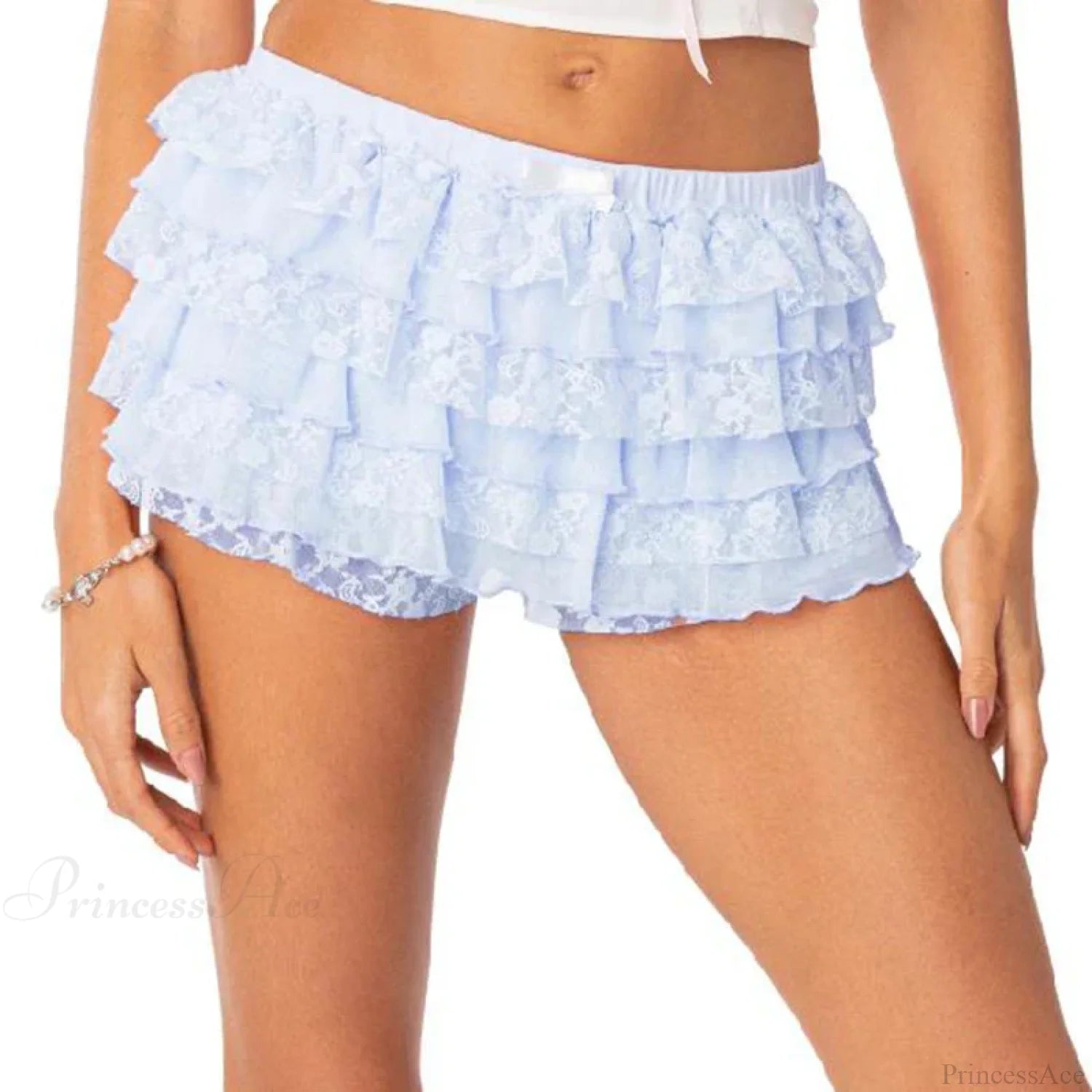 Bow Lace Trim Harajuku Short blue3 / S short-250223