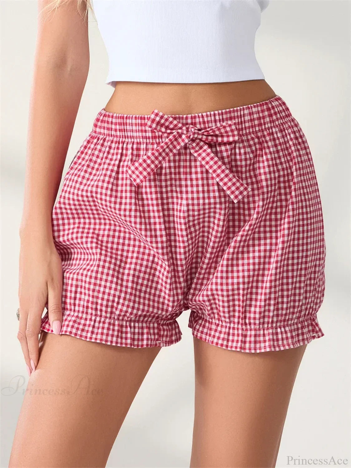 Bow Plaid Dots Bloomer Short red / S short-250223