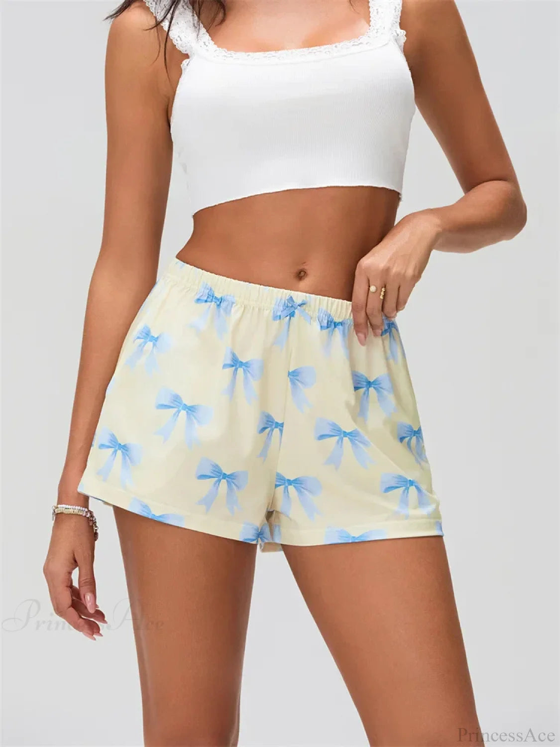 Bow Print Elastic Sleep Short short-250223