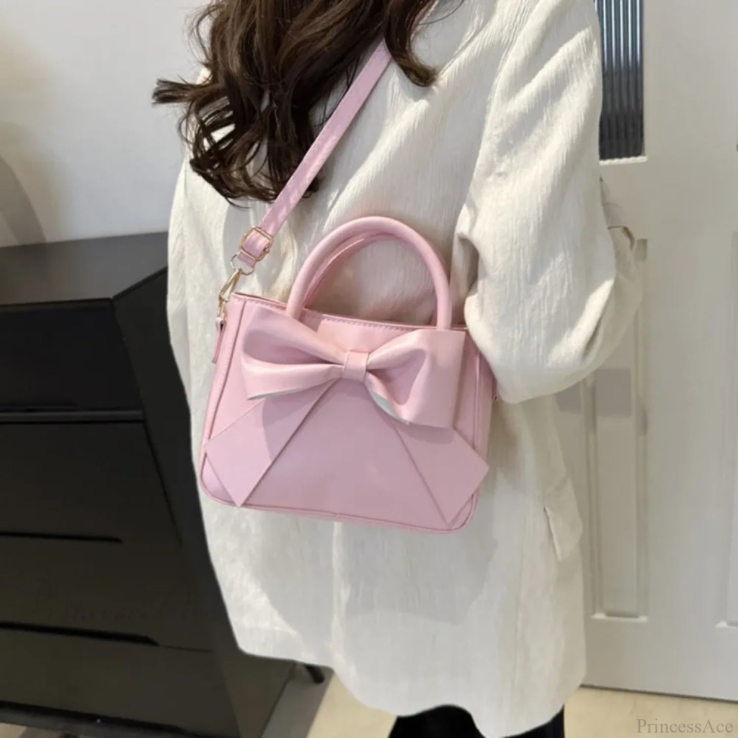 Bow PU Leather Solid Underarm Handbag handbag-250126