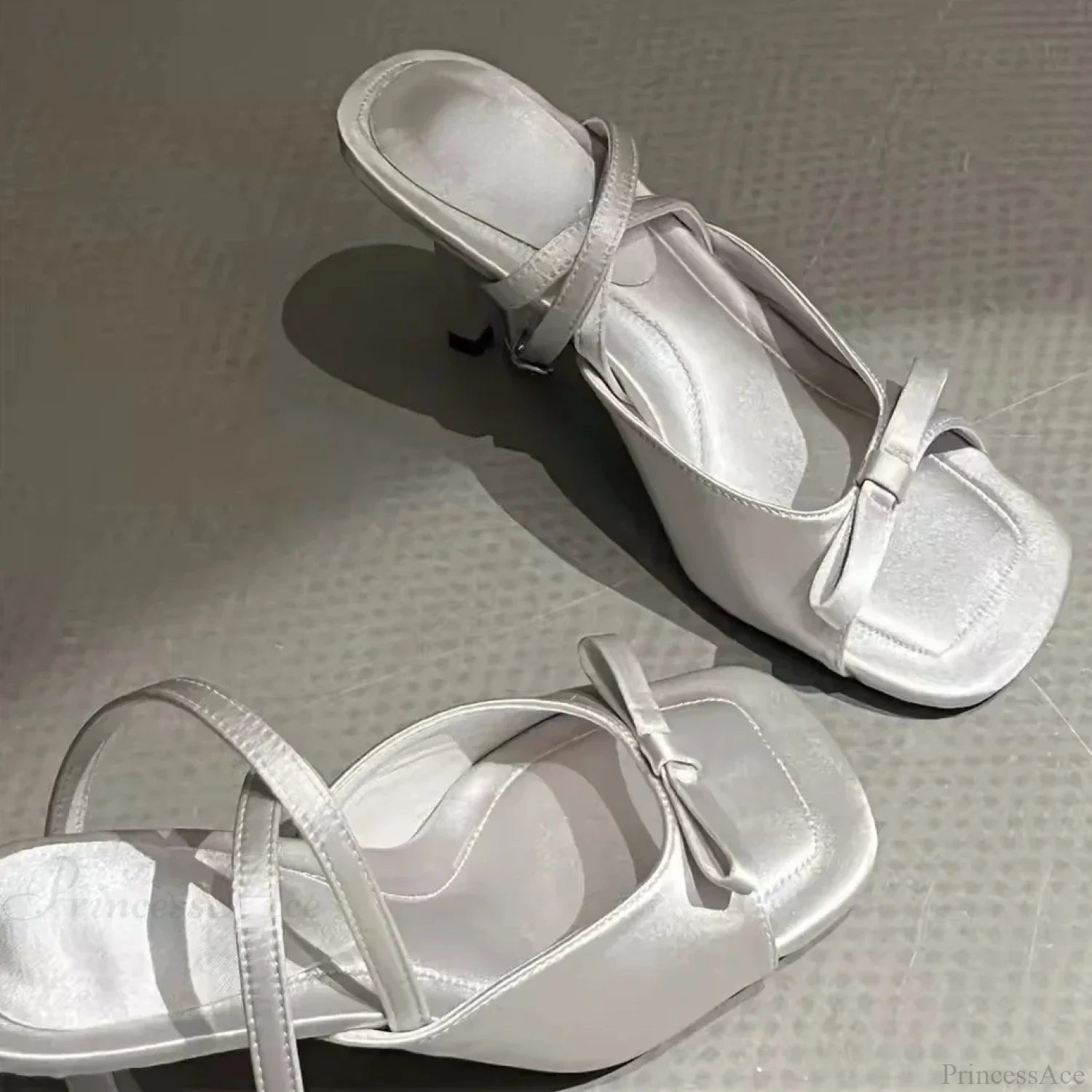 Bow Satin Luxury Designer Elegant Ankle Strap Square Toe Mules Pumps Slingback High Heel