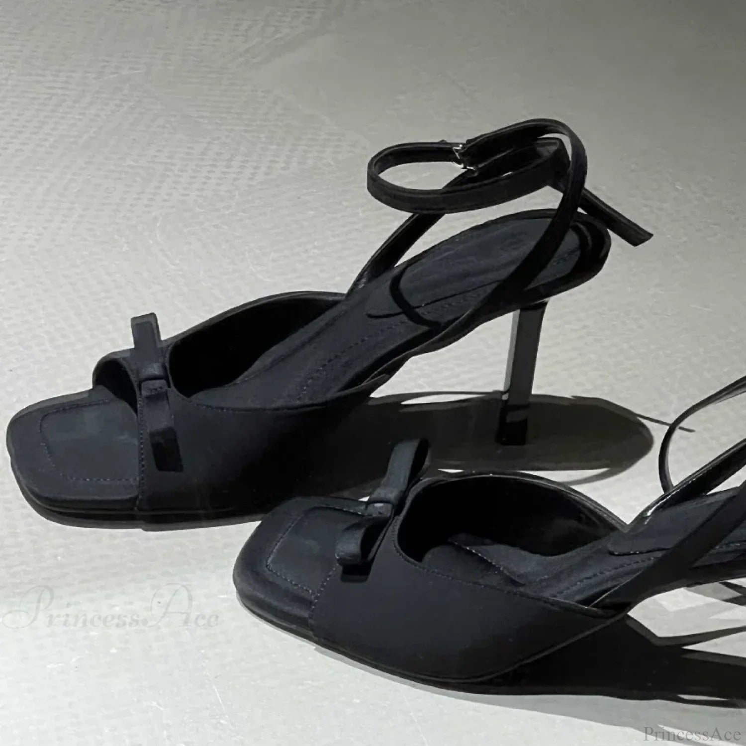 Bow Satin Luxury Designer Elegant Ankle Strap Square Toe Mules Pumps Slingback High Heel