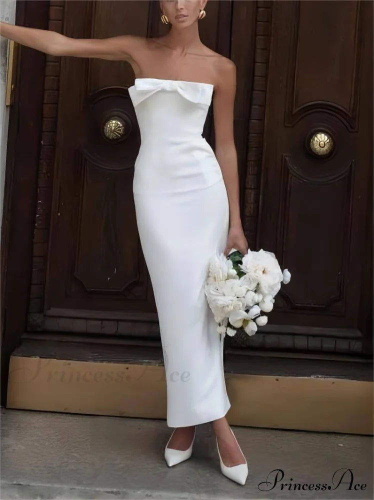 Bow Strapless Stylish Midi Dress White / S Dresses