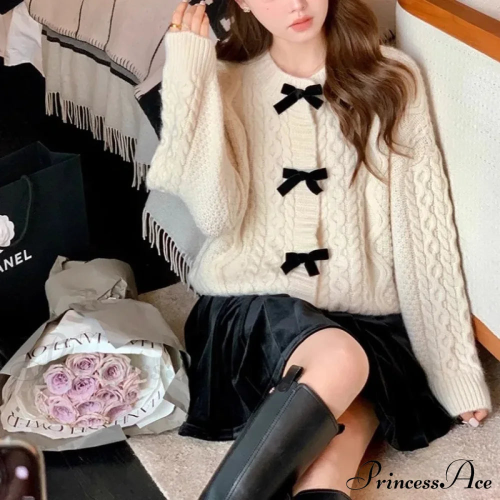 Bow Sweater Autumn Winter Knit Cardigan Cardigan-241208