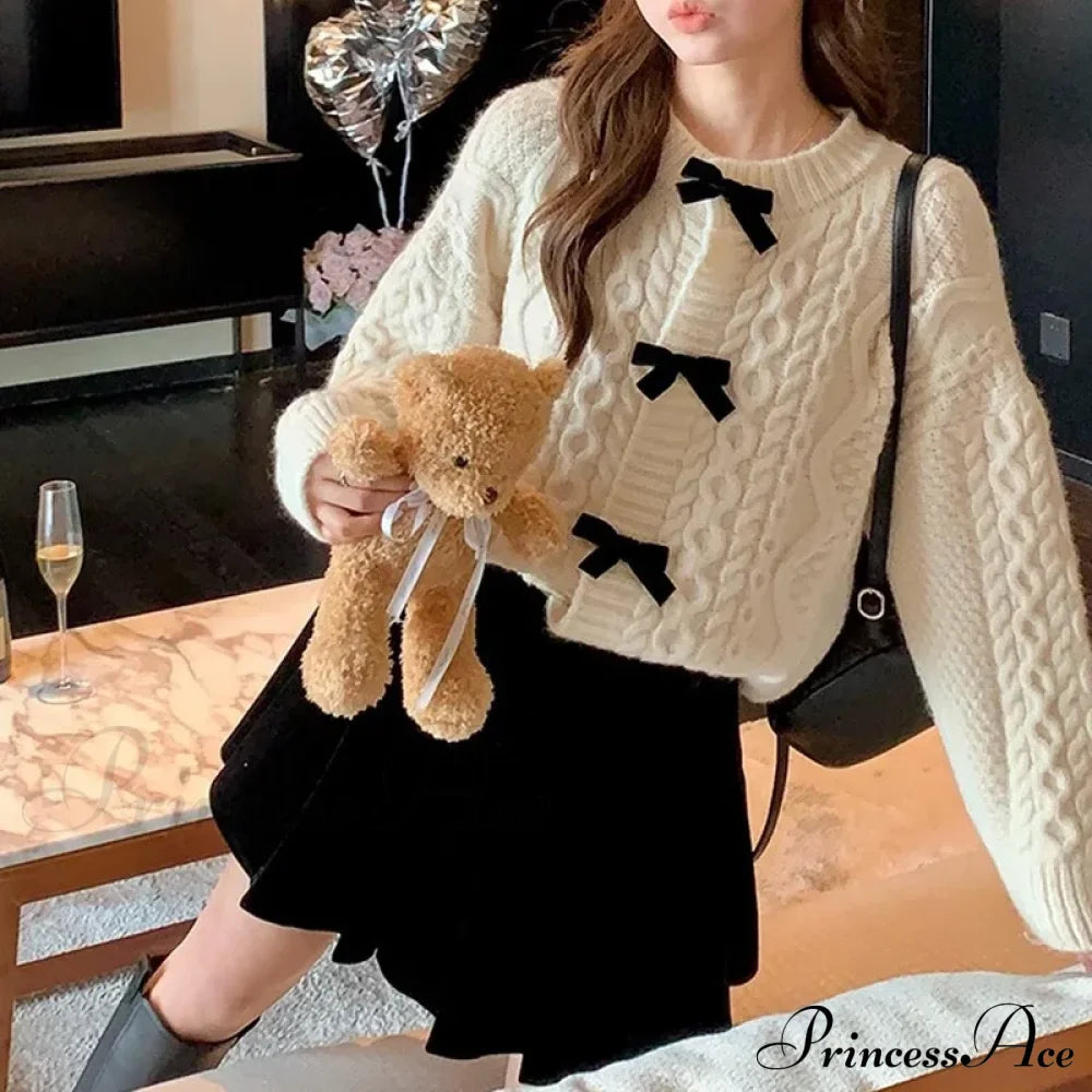 Bow Sweater Autumn Winter Knit Cardigan Cardigan-241208