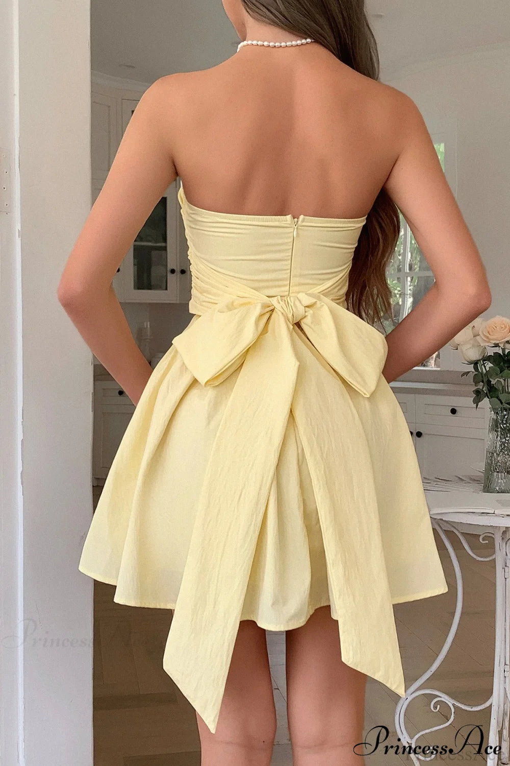 Bow Tie Elegant Ladylike Strapless Party Dress