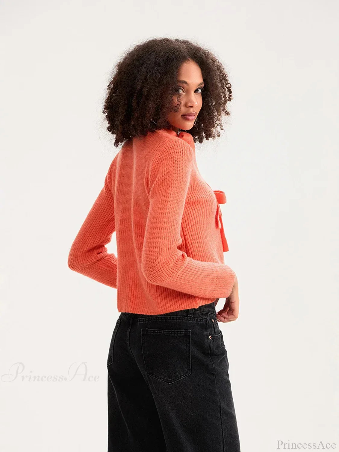 Bow Tie Front Crew Neck Knit Cardigan