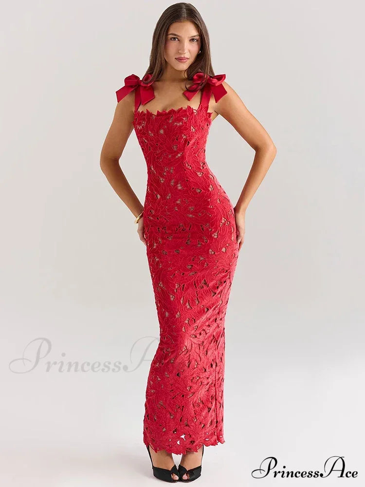 Bows Lace Sexy Maxi Party Dress Partydress-241208