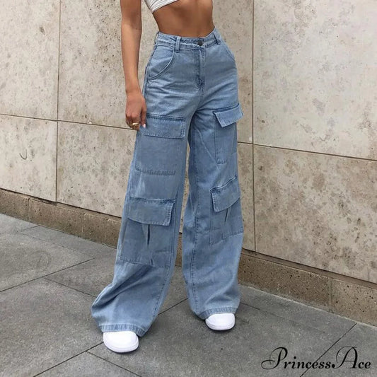 Boyfriends High Waist Wide Leg Denim Jeans Blue / S