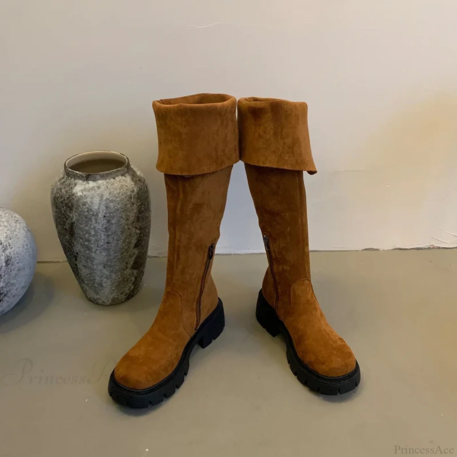 Brand New Female Platform Thigh High Slim Chunky Heels Party Knee High Boot Brown / 35