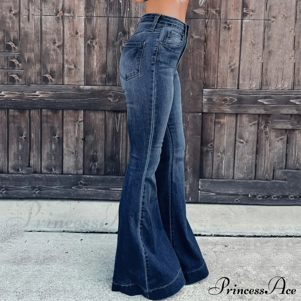 Breasted Flared Bell Bottom Denim Jeans