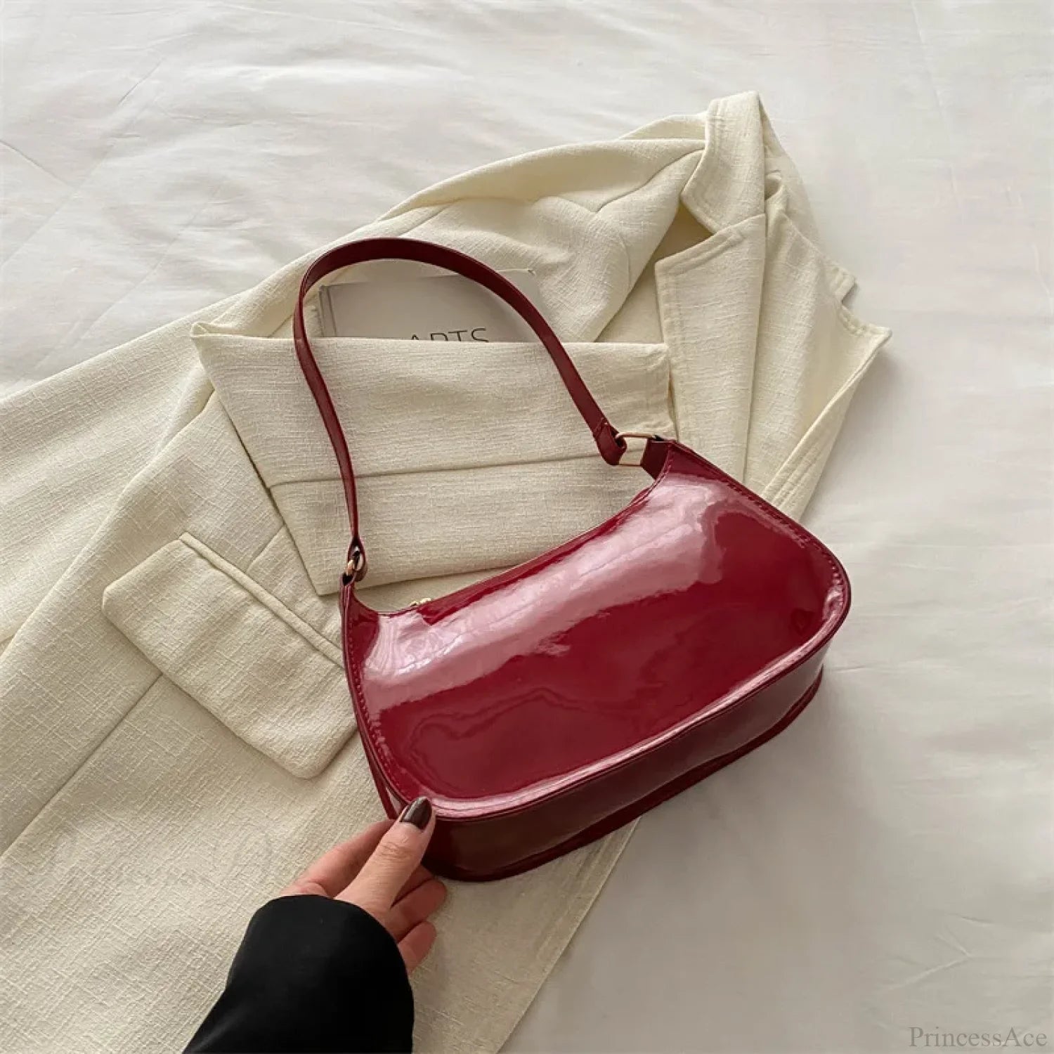 Bright Color Solid Square Shoulder Bag Red shoulder-250126