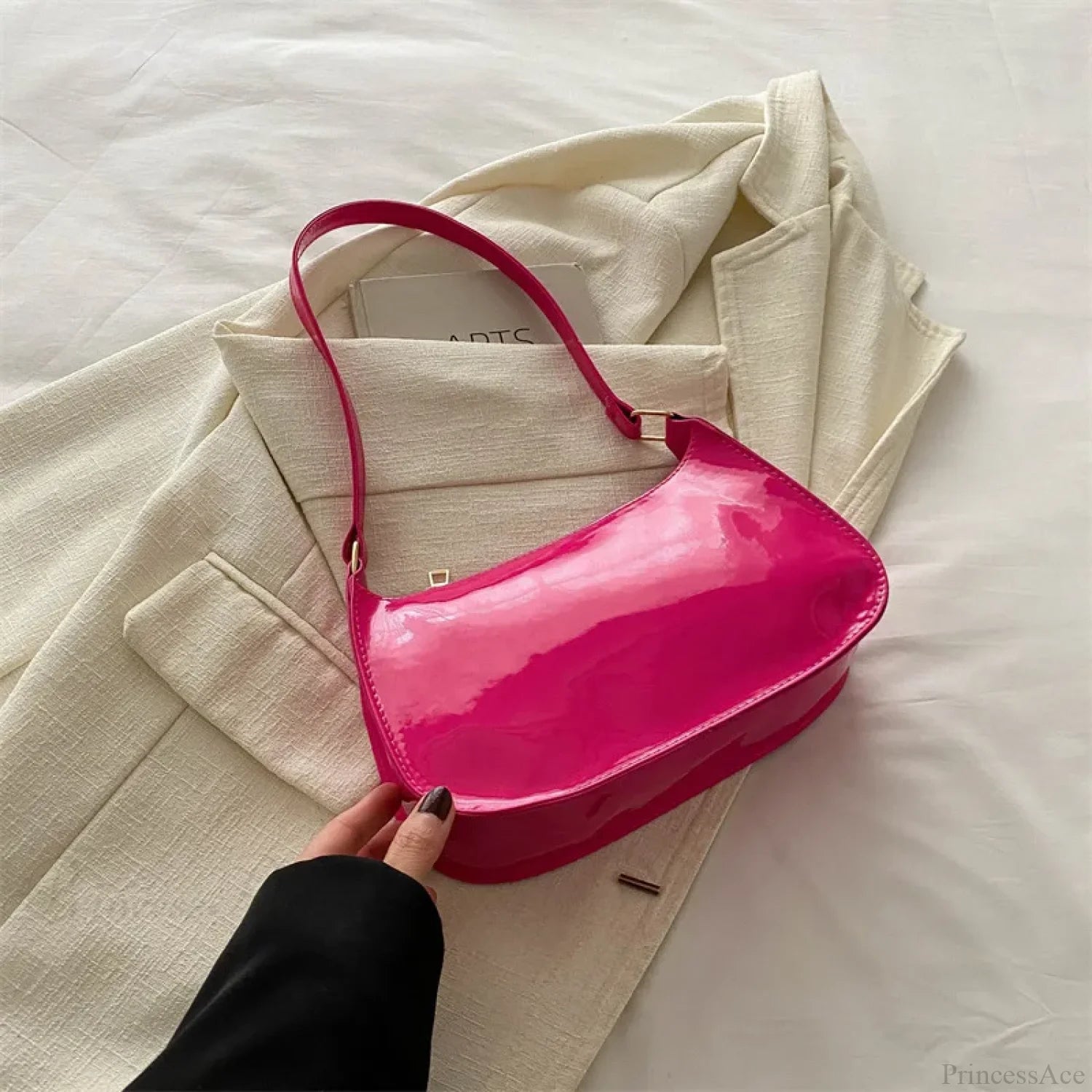 Bright Color Solid Square Shoulder Bag rose red shoulder-250126