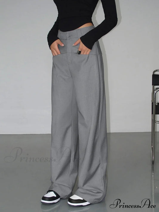 Bring The Style Trendy Wide Leg Pants Light Grey / Xs