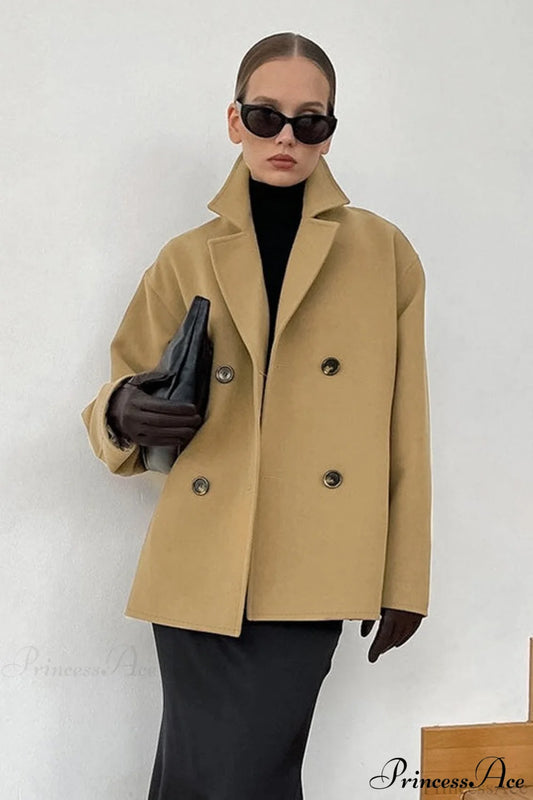 Brown Double-Breasted Thick Midi Wool Coat