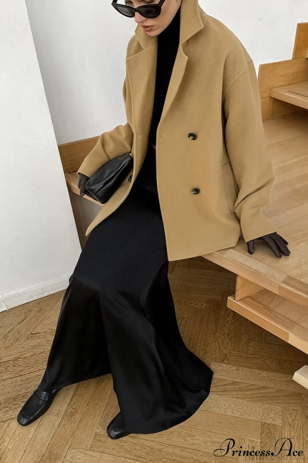 Brown Double-Breasted Thick Midi Wool Coat
