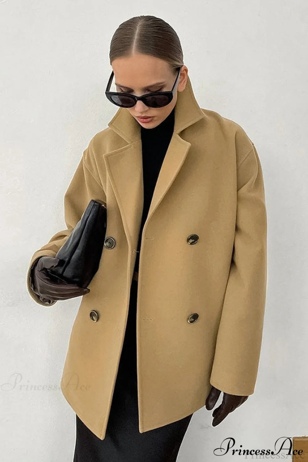 Brown Double-Breasted Thick Midi Wool Coat