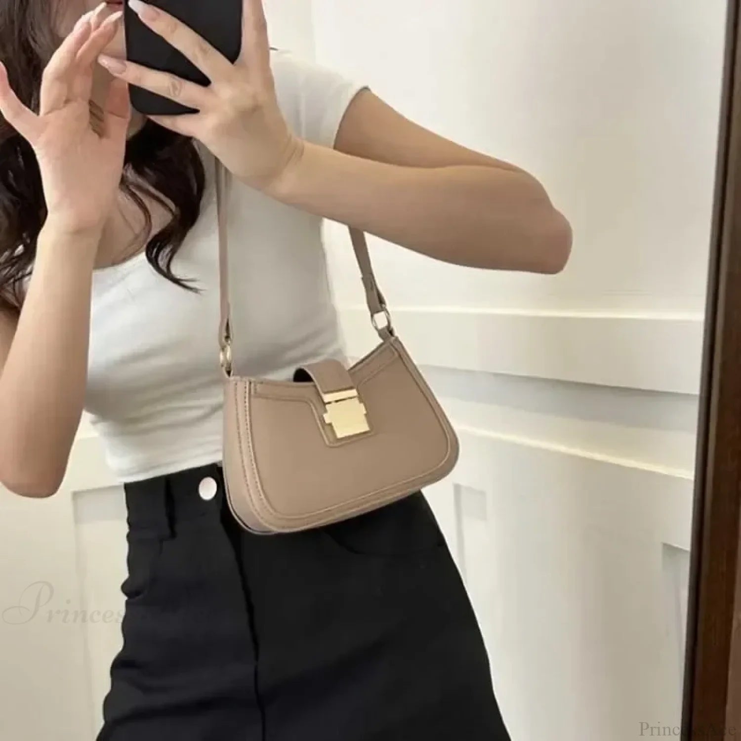 Brown Gold Buckle Vintage Shoulder Bag shoulder-250126