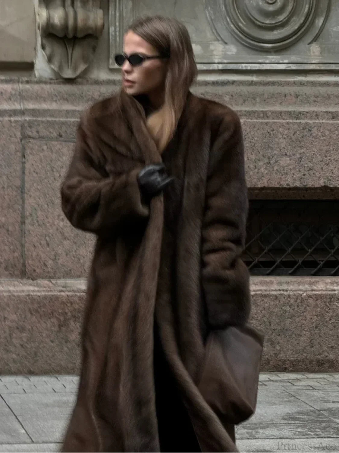 Brown Long Sleeve Plush Coat