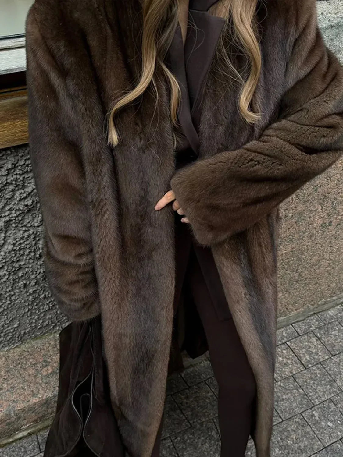 Brown Long Sleeve Plush Coat