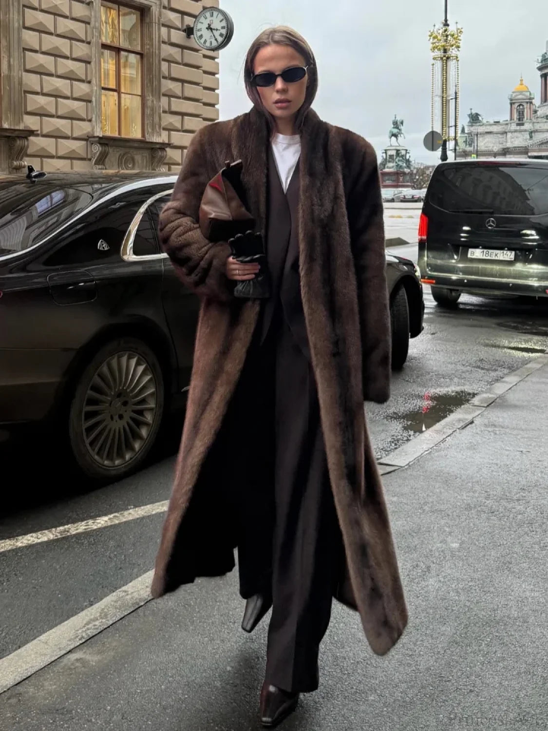Brown Long Sleeve Plush Coat