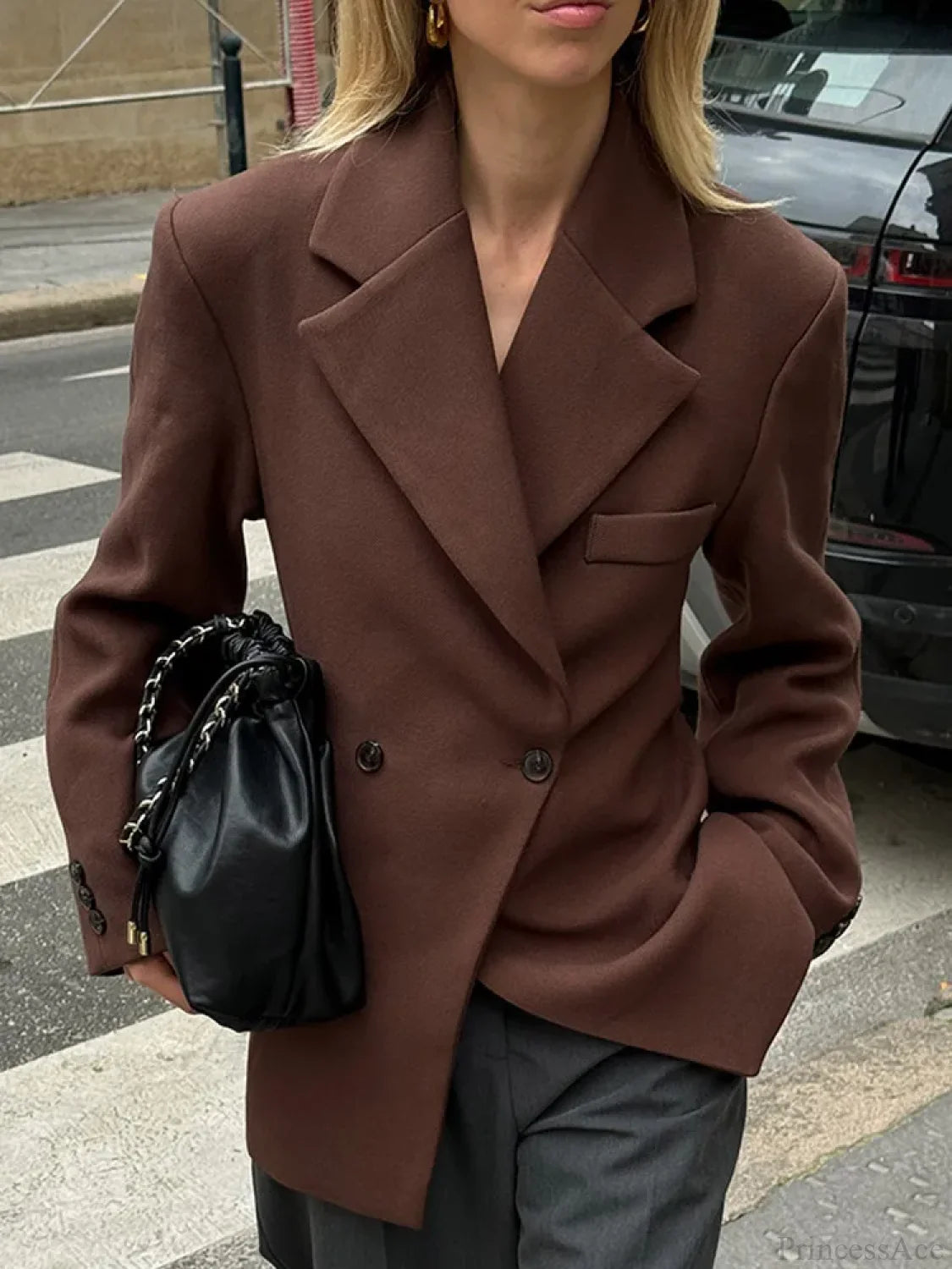 Brown Pocket Blazer Short Coat