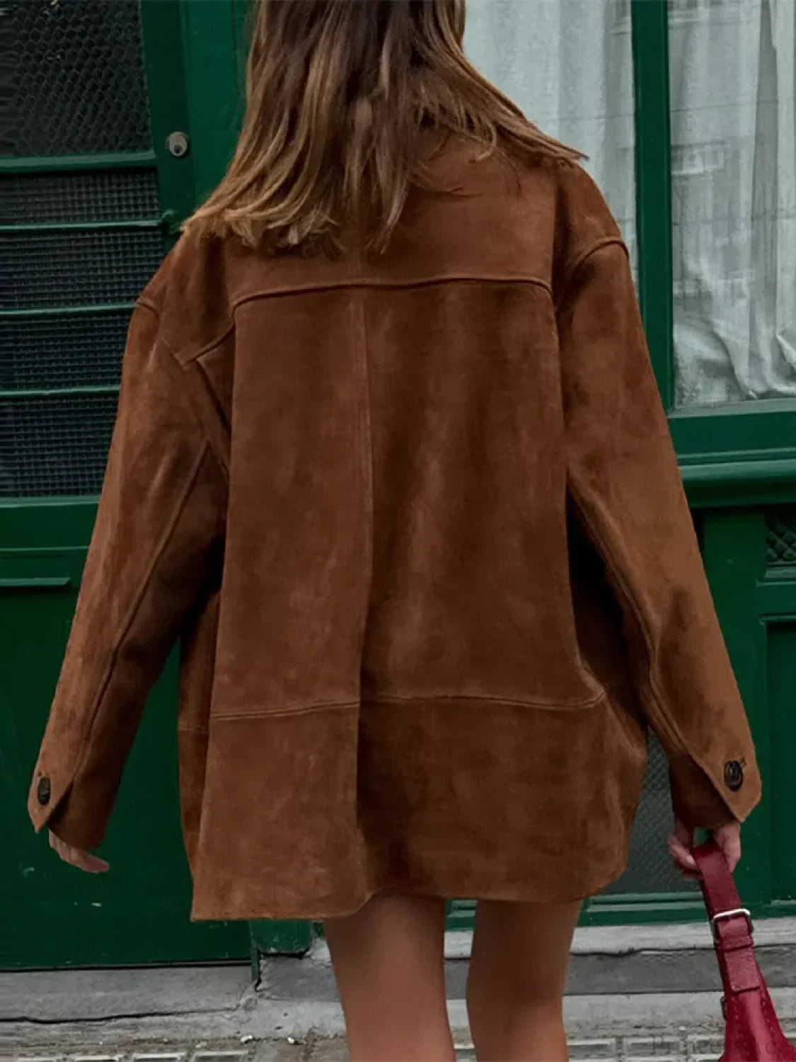 Brown Stand Collar Suede Coat