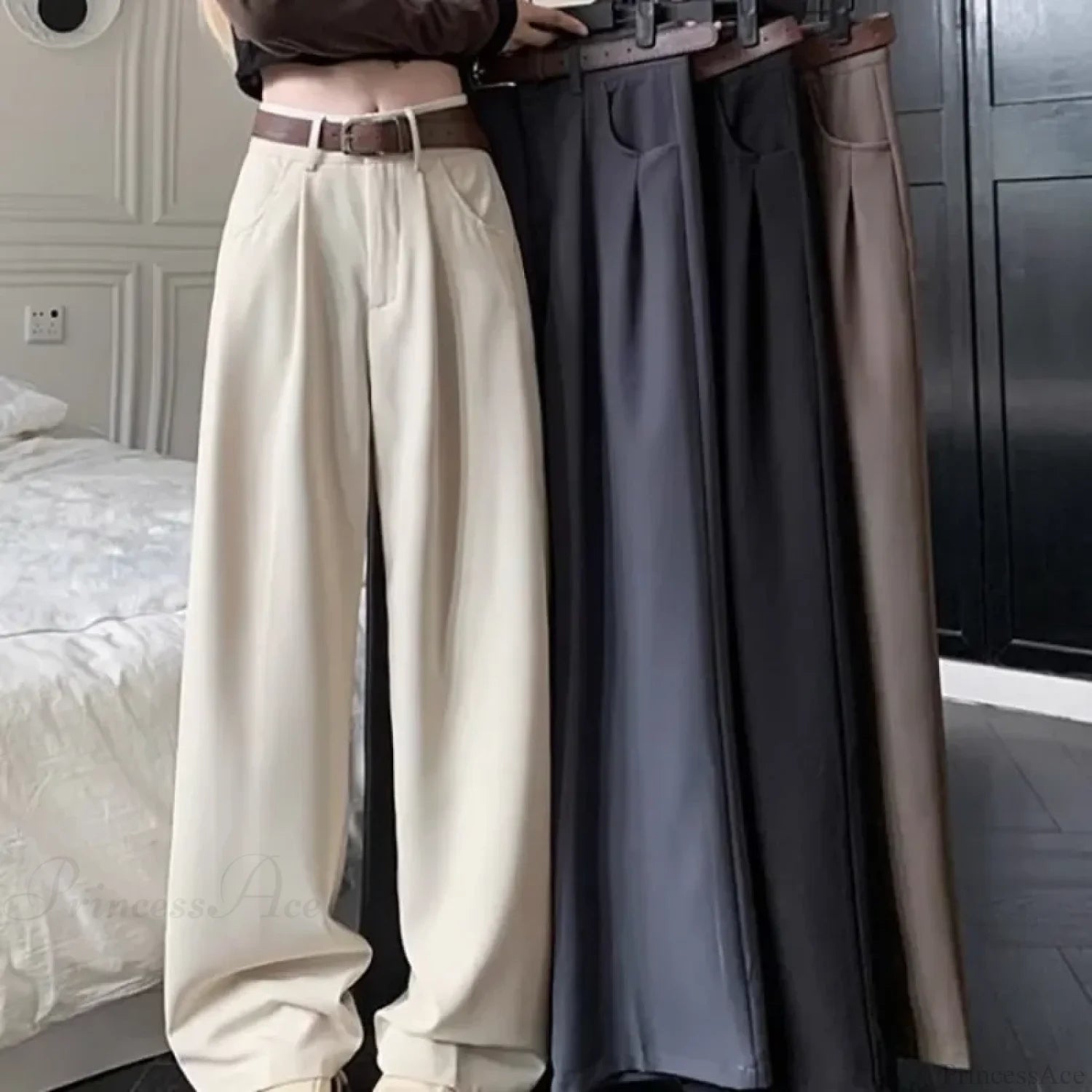 Brown Suit Baggy Office Pants Beige / S